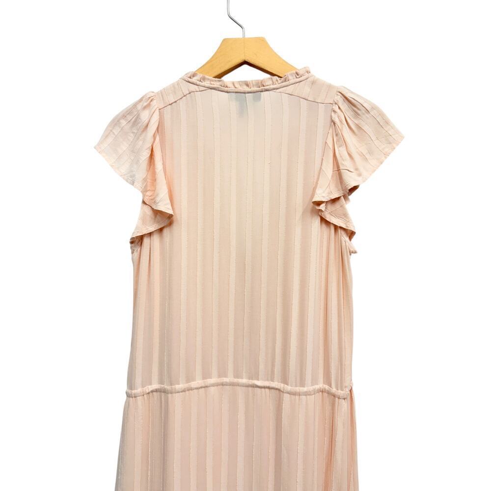 PAIGE Split Neck Illyria Ruffled Tiered Midi Dress in Cream Tan size XS - Picture 5 of 8
